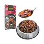 Sachet avec cuillère de viande et gamelle de croquettes garnie