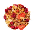 Mélange de fraises, framboises et bananes séchées vu du dessus
