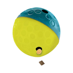 Balle jaune et bleue alvéolée avec friandise à la sortie