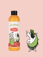 Bouteille à côté d'un chien illustré au chapeau vert