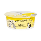 Pot fermé jaune Yogupet helado coco, piña y plátano, couvercle illustré