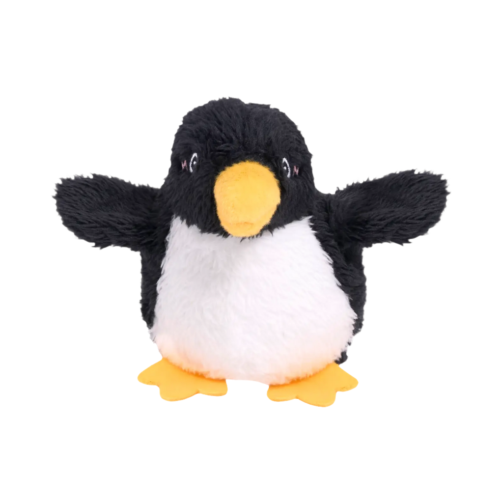 Manchot de face, ailes ouvertes et pattes jaunes